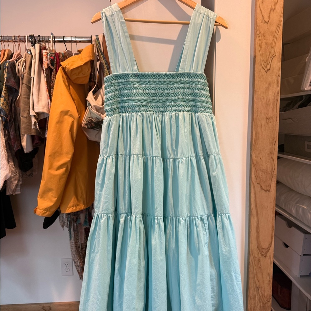 Anthropologie Green Pleated Tiered Maxi Dress